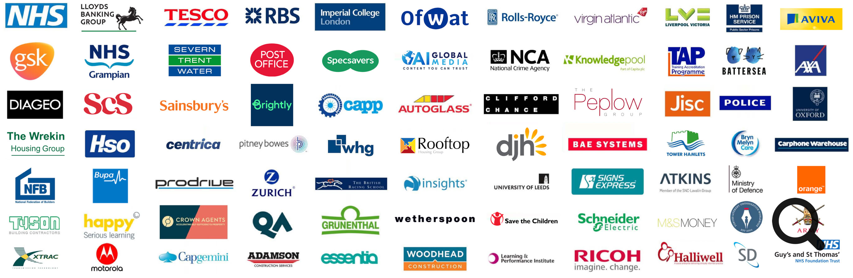 An image showing many of the logos of organisations we have worked with. 